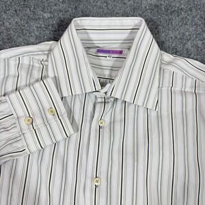 Coton Doux Striped Dress Shirt French Style Mens 43 XL White Purple Cotton EUC